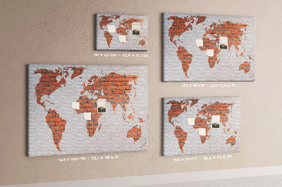 Kolorowa tablica korkowa Ceglana mapa świata
