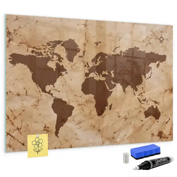 Tablica magnetyczna suchościeralna wzór mapa świata vintage