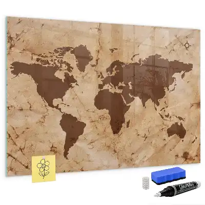 Tablica magnetyczna suchościeralna wzór mapa świata vintage