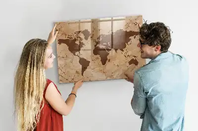 Tablica magnetyczna suchościeralna wzór mapa świata vintage