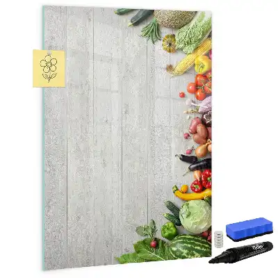 Tablica suchościeralna magnetyczna z motywem warzyw na drewnie