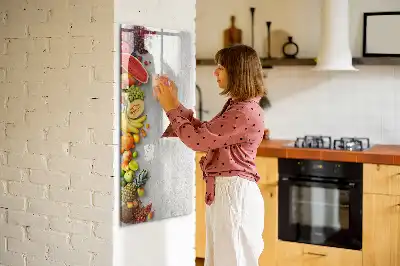 Tablica magnetyczna suchościeralna z motywem warzyw na drewnie