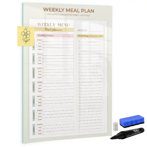 Tablica magnetyczna suchościeralna z tygodniowym planem posiłków