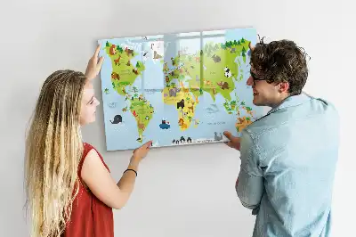 Mapa świata ze zwierzętami tablica magnetyczna do pisania
