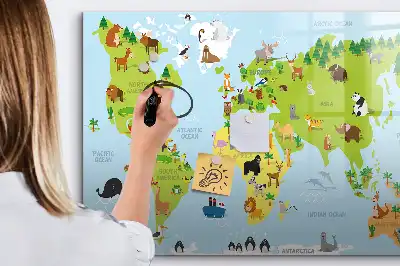 Mapa świata ze zwierzętami tablica magnetyczna do pisania