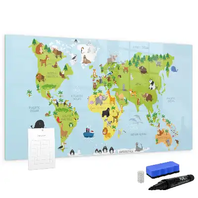 Mapa świata ze zwierzętami tablica magnetyczna do pisania