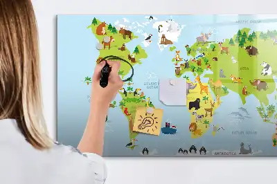 Mapa świata ze zwierzętami tablica magnetyczna do pisania