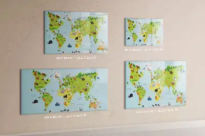 Mapa świata ze zwierzętami tablica magnetyczna do pisania