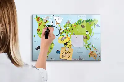 Mapa świata ze zwierzętami tablica magnetyczna do pisania
