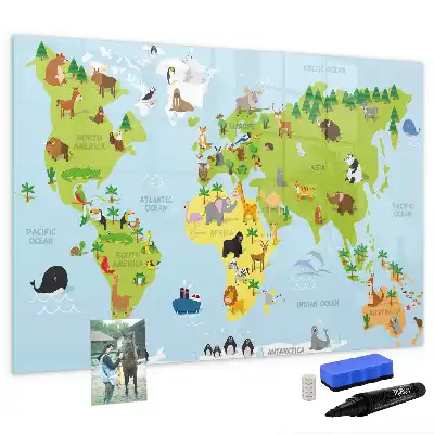 Mapa świata ze zwierzętami tablica magnetyczna do pisania