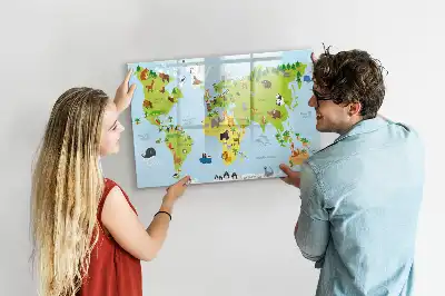 Mapa świata ze zwierzętami tablica magnetyczna do pisania