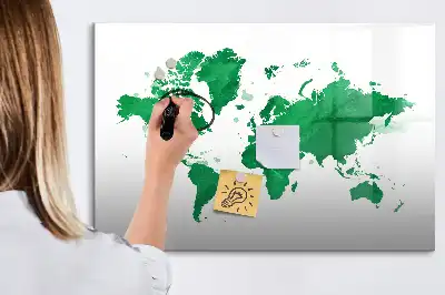 Tablica magnetyczna do pisania z motywem zielonej mapy świata