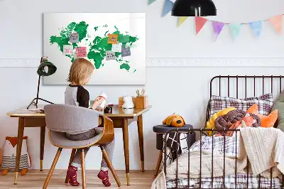 Tablica magnetyczna do pisania z motywem zielonej mapy świata