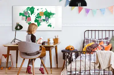 Tablica magnetyczna do pisania z motywem zielonej mapy świata