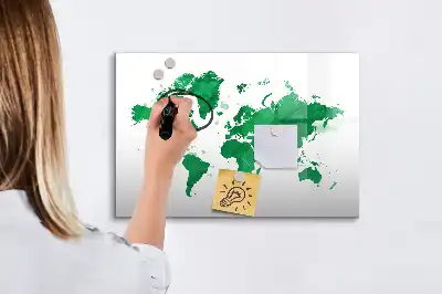 Tablica magnetyczna do pisania z motywem zielonej mapy świata
