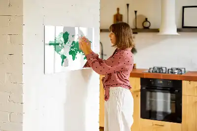 Tablica magnetyczna do pisania z motywem zielonej mapy świata