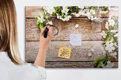 Tablica magnetyczna z pisakiem wzór kwiaty na drewnie