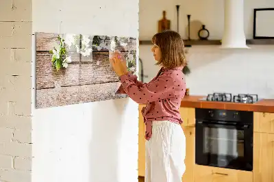 Tablica magnetyczna z pisakiem wzór kwiaty na drewnie