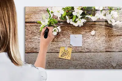 Tablica magnetyczna z pisakiem wzór kwiaty na drewnie