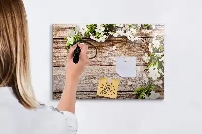 Tablica magnetyczna z pisakiem wzór kwiaty na drewnie