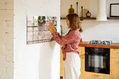 Tablica magnetyczna z pisakiem wzór kwiaty na drewnie