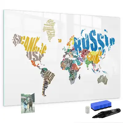Tekstowa mapa świata tablica magnetyczna z pisakiem