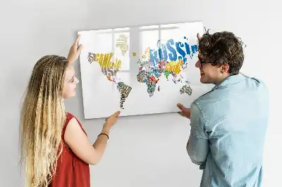 Tekstowa mapa świata tablica magnetyczna z pisakiem