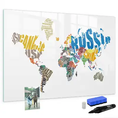 Tekstowa mapa świata tablica magnetyczna z pisakiem