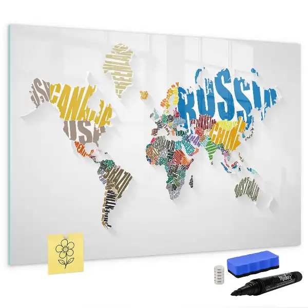 Tablica magnetyczna do pisania tekstowa mapa świata