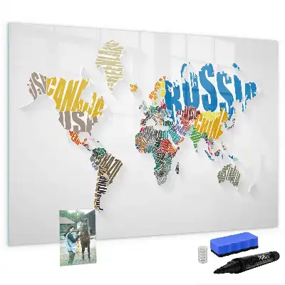 Tablica magnetyczna do pisania tekstowa mapa świata
