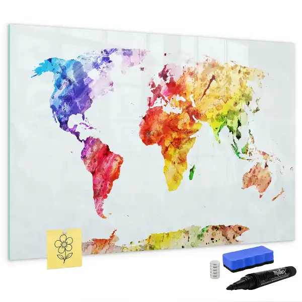 Akwarelowa mapa świata w wersji tablicy magnetycznej z pisakiem