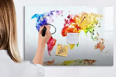 Akwarelowa mapa świata w wersji tablicy magnetycznej z pisakiem