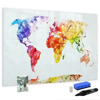 Akwarelowa mapa świata w wersji tablicy magnetycznej z pisakiem