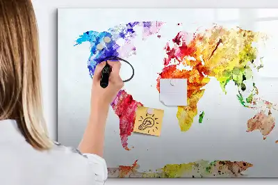 Akwarelowa mapa świata w wersji tablicy magnetycznej z pisakiem