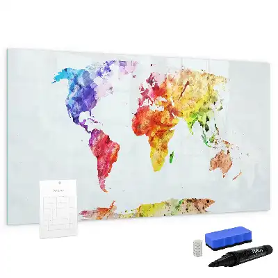 Akwarelowa mapa świata w wersji tablicy magnetycznej z pisakiem