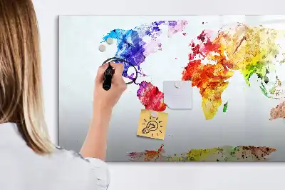 Akwarelowa mapa świata w wersji tablicy magnetycznej z pisakiem