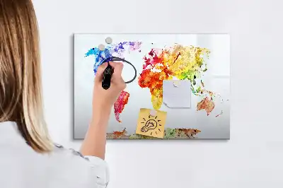 Akwarelowa mapa świata w wersji tablicy magnetycznej z pisakiem
