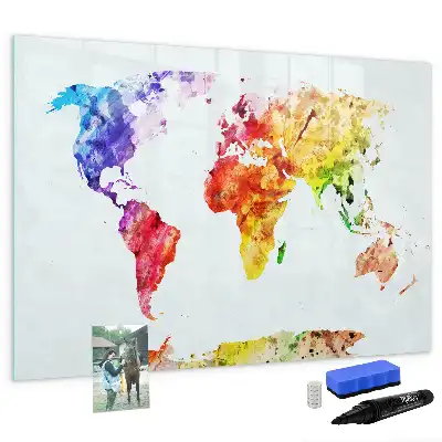 Akwarelowa mapa świata w wersji tablicy magnetycznej z pisakiem