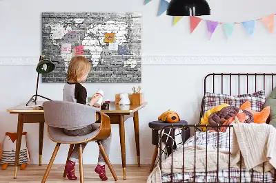 Tablica magnetyczna z nadrukiem mapy świata na cegle