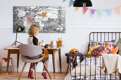 Tablica magnetyczna z nadrukiem mapy świata na cegle