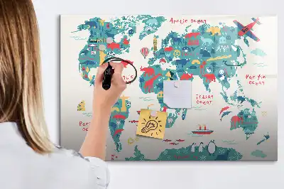 Obrazkowa mapa świata tablica magnetyczna z pisakiem