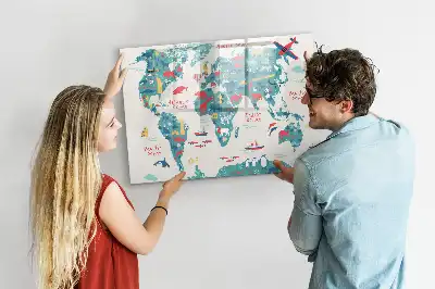 Obrazkowa mapa świata tablica magnetyczna z pisakiem