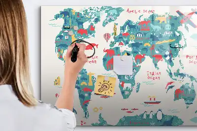 Obrazkowa mapa świata tablica magnetyczna z pisakiem