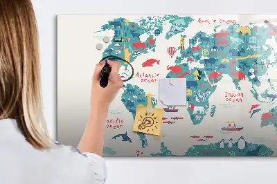 Obrazkowa mapa świata tablica magnetyczna z pisakiem