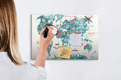 Obrazkowa mapa świata tablica magnetyczna z pisakiem