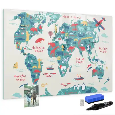 Obrazkowa mapa świata tablica magnetyczna z pisakiem