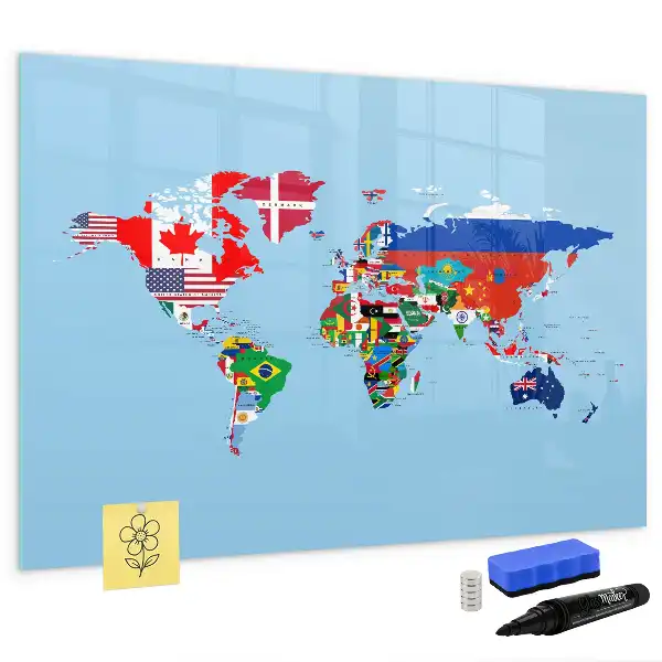 Mapa z flagami tablica magnetyczna do pisania