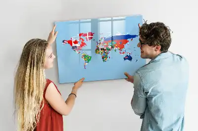 Mapa z flagami tablica magnetyczna do pisania