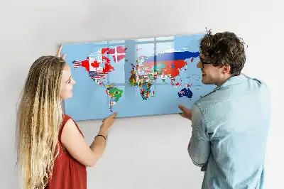 Mapa z flagami tablica magnetyczna do pisania