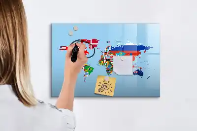 Mapa z flagami tablica magnetyczna do pisania